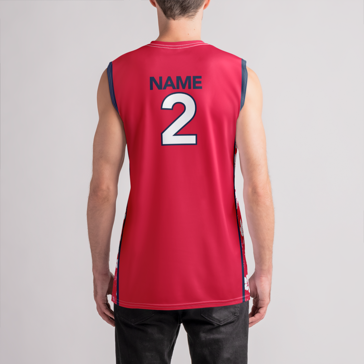608 Juniors Beach Red Hibiscus Boys Jersey