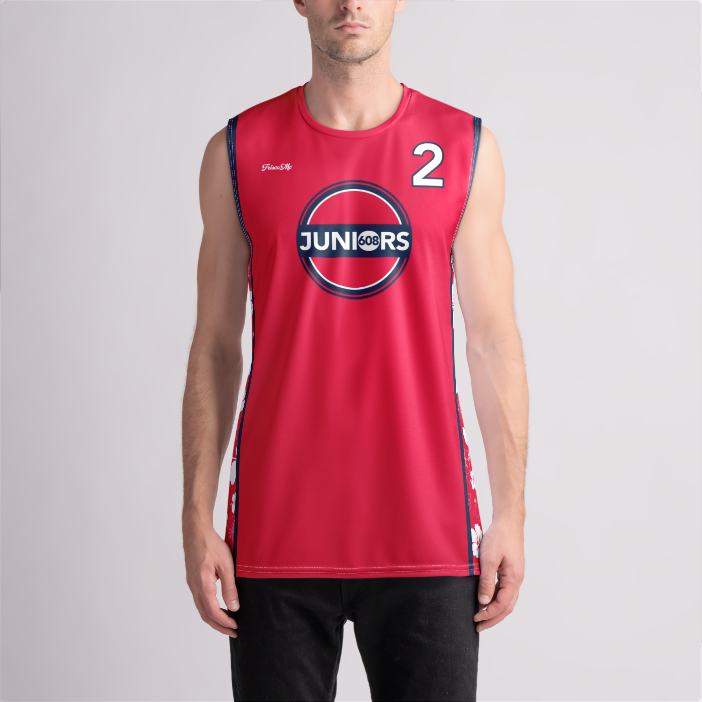 608 Juniors Beach Red Hibiscus Boys Jersey